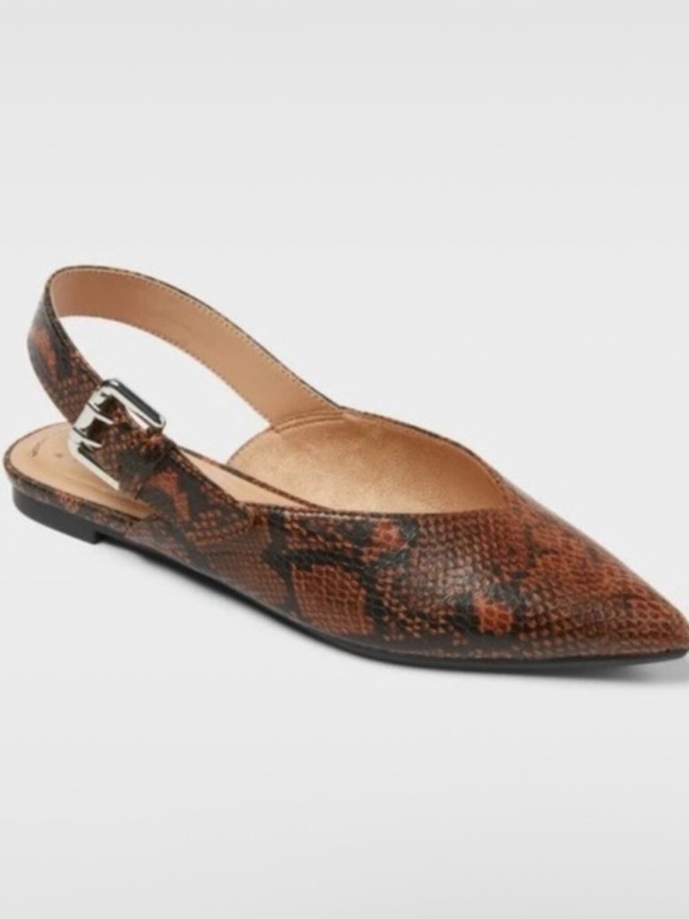 Woman's Pointed Toe Slingback Flats in Brown & Black Snake Print